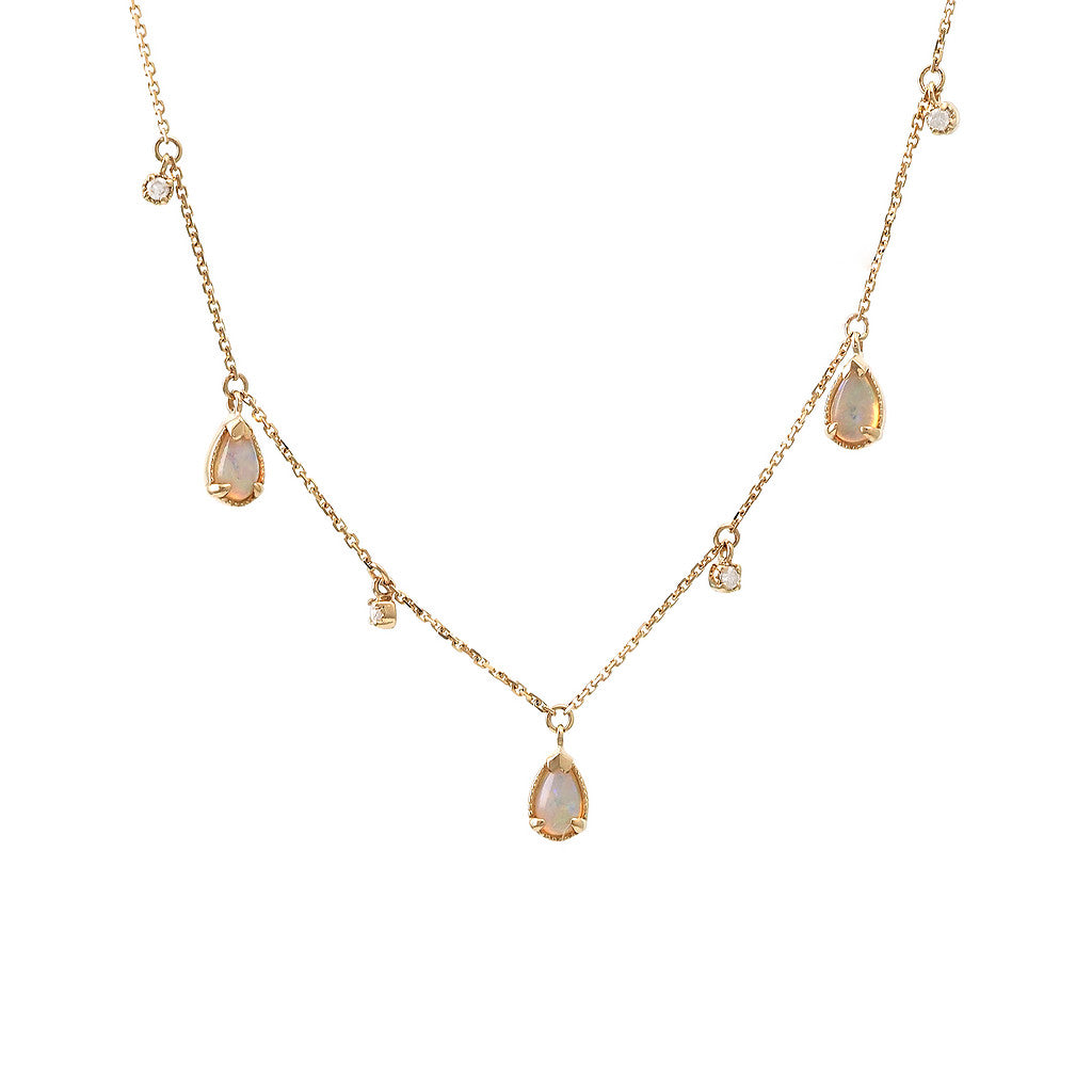 14K Yellow Gold Pear Prong Opal Necklace