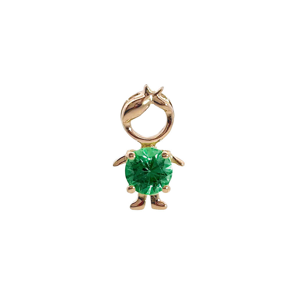 14K Yellow Gold Birthstone Round Prong Emerald Boy Pendant May