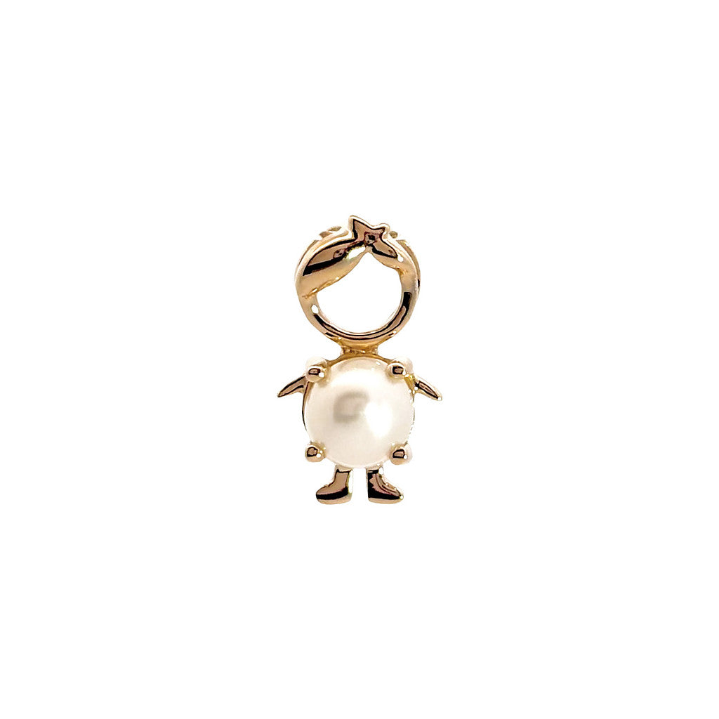 14K Yellow Gold Birthstone Round Prong Pearl Boy Pendant June
