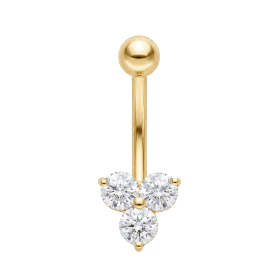 14K Yellow Gold Zirconia Belly Piercing