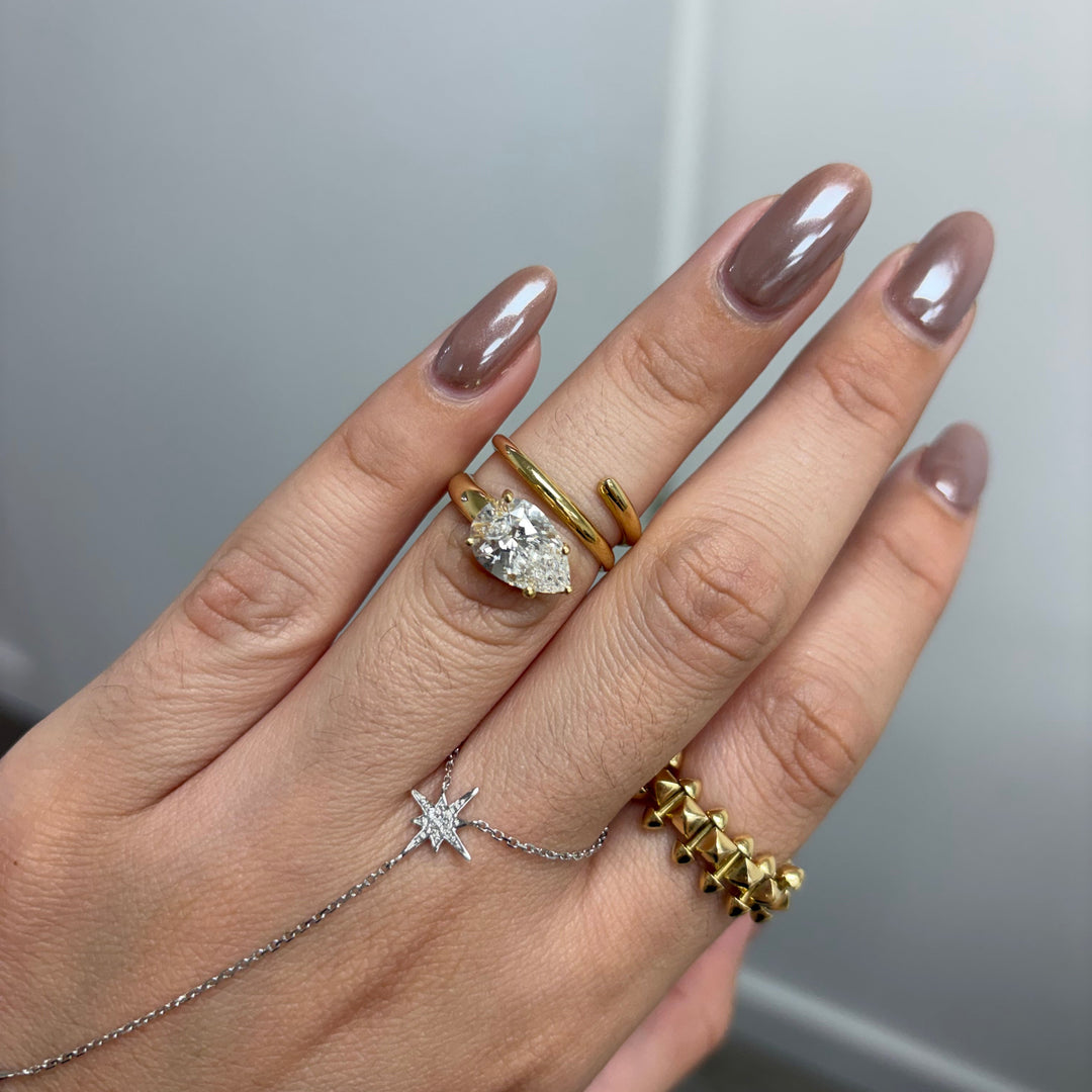 14K Yellow Gold 2.59ct Pear Lab Diamond rows Ring