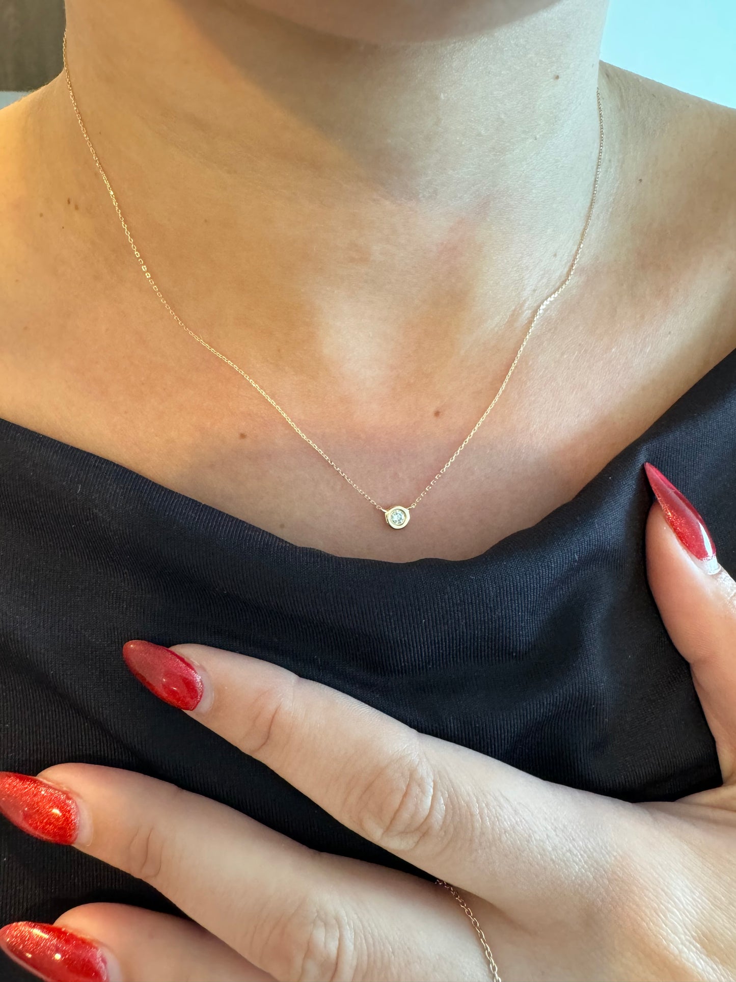 14k Bezel Diamond Necklace