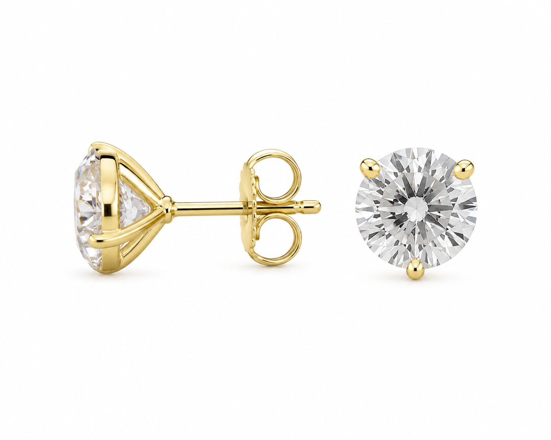 18K Yellow Gold 3 Prongs Martini Setting lab Diamond Studs