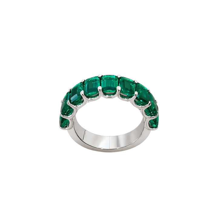 14K White Gold Lab Emeralds Band Ring