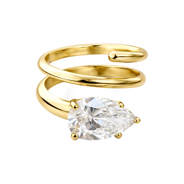 14K Yellow Gold 2.59ct Pear Lab Diamond rows Ring