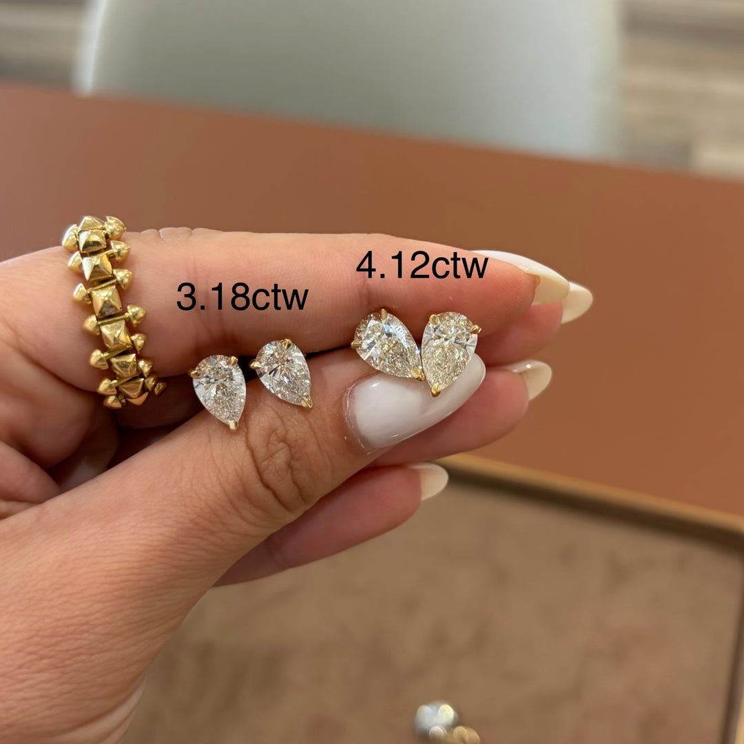14K Yellow Gold Pear Shape Lab Diamond Studs Earrings Pushbacks