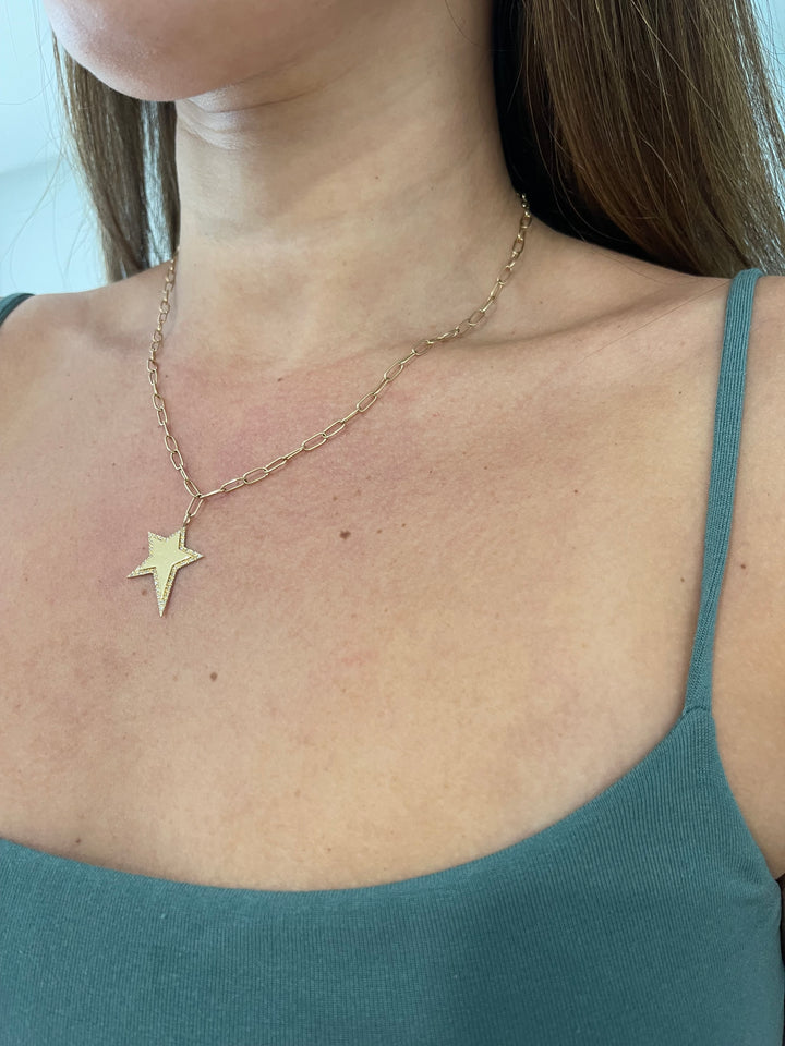 14K Paper Clip Necklace With Star Charm