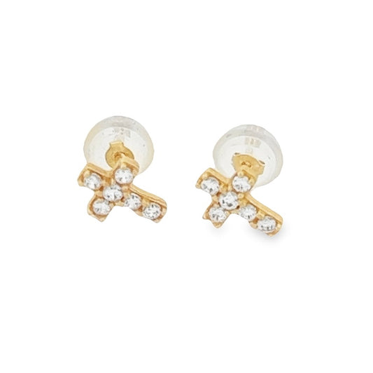 Yellow Gold Cross and Cz Earrings