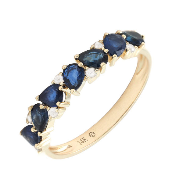 14K Yellow Gold Sapphire And Diamond Band Ring