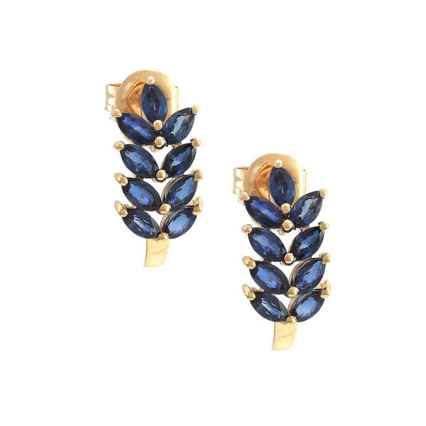 14K Yellow Gold Leaf Marquise Prong Sapphire Earring Pushbacks
