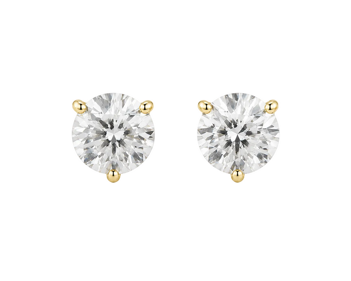 18K Yellow Gold 3 Prongs Martini Setting lab Diamond Studs