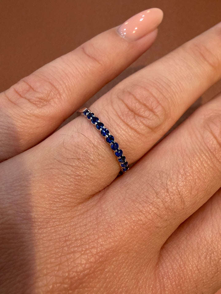 14K White Gold Sapphire Band Half eternity Ring