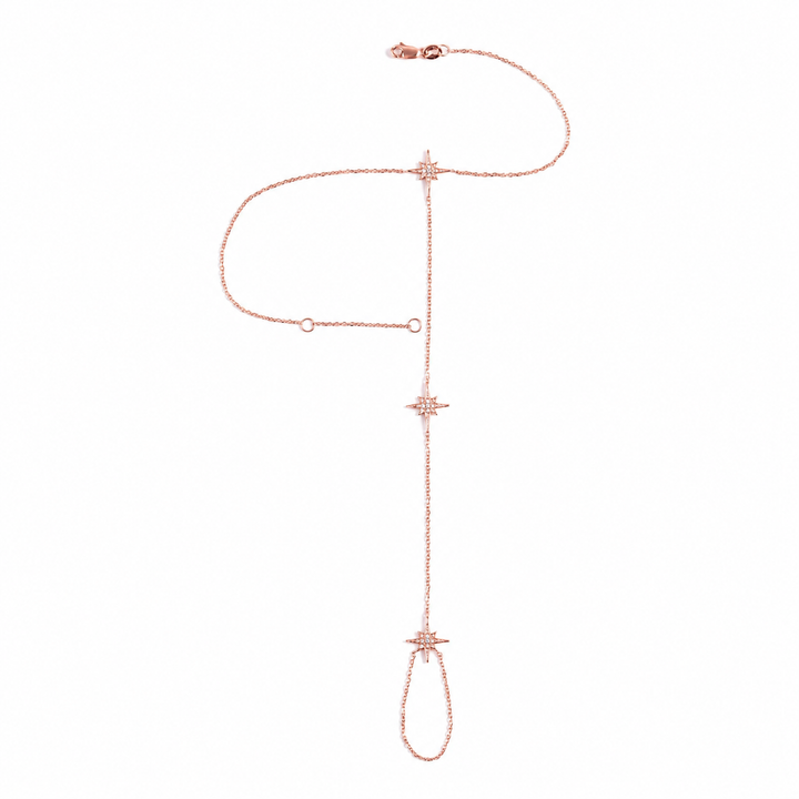 14K Rose Gold and Diamonds LJ Exclusive Destellos Hand Chain Bracelet connected to Ring