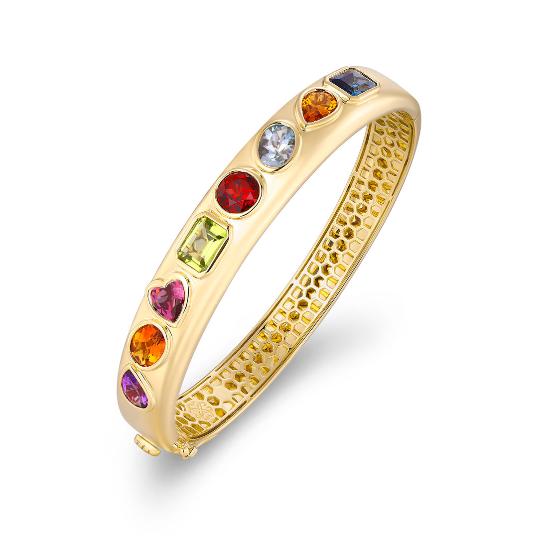 14K Yellow Gold Multi Shape Stones Bangle