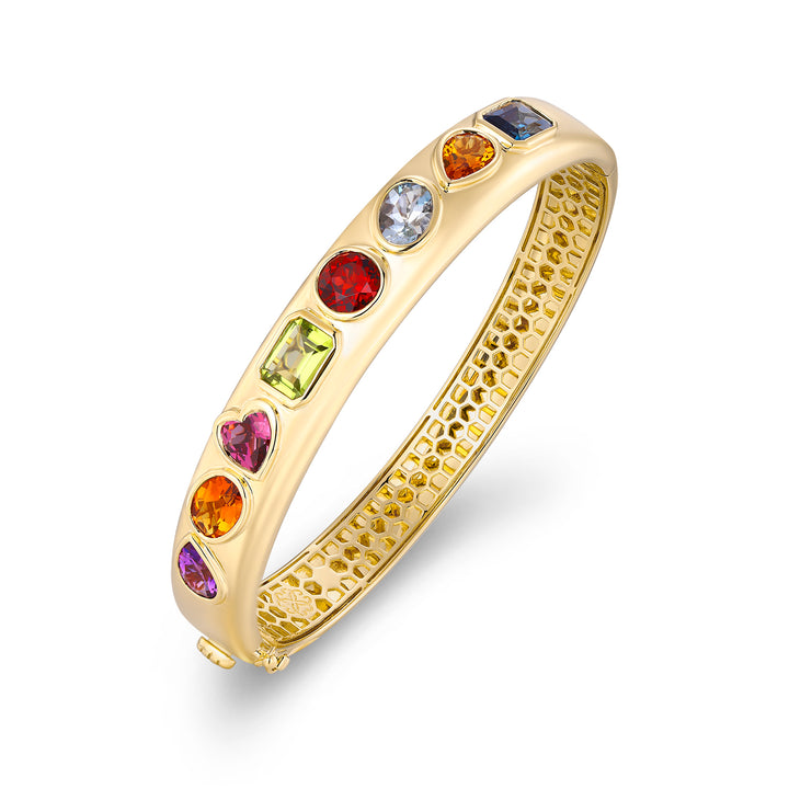 14K Yellow Gold Multi Shape Stones Bangle