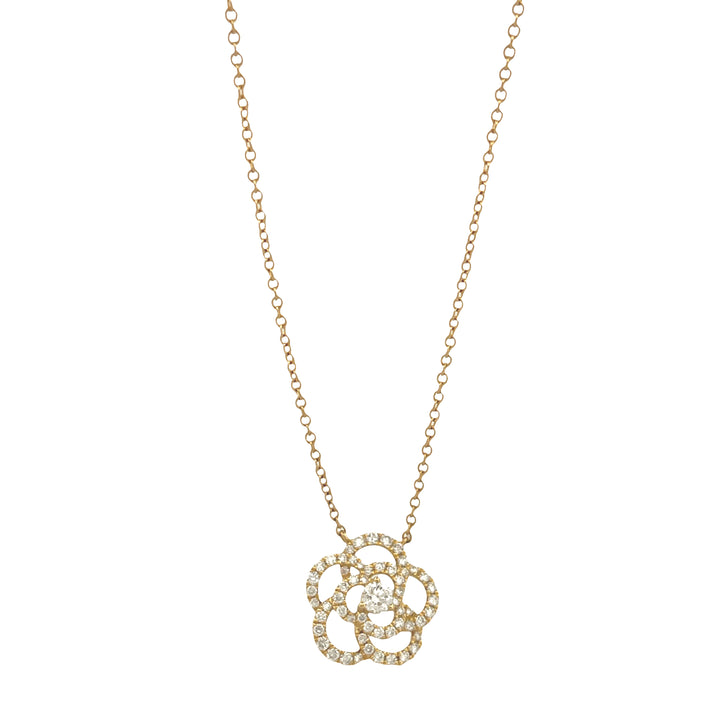 18K Yellow Gold 0.55 ct Rosetta Flower Rose Diamond Necklace
