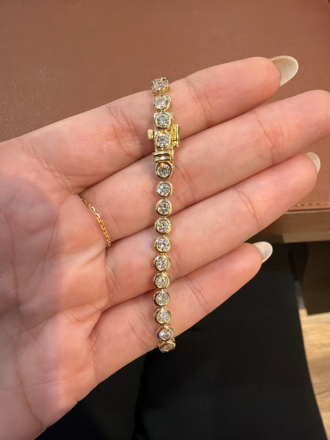 14K Yellow Gold Lab Diamond Round Bezel Tennis Bracelet