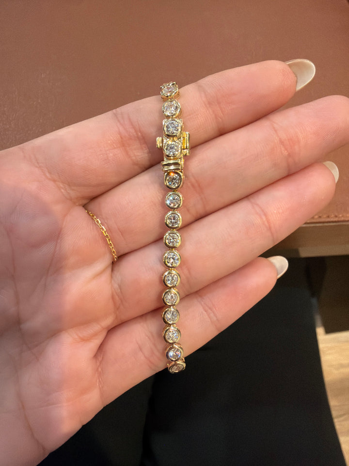 14K Yellow Gold Lab Diamond Round Bezel Tennis Bracelet