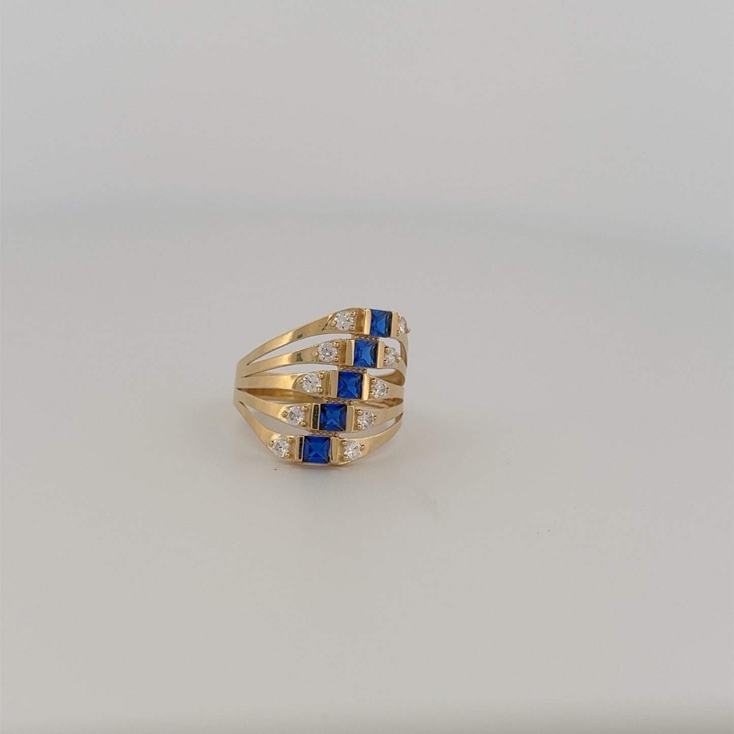 Blue Cz Diagonal Cluster Ring in 14k Gold Ring