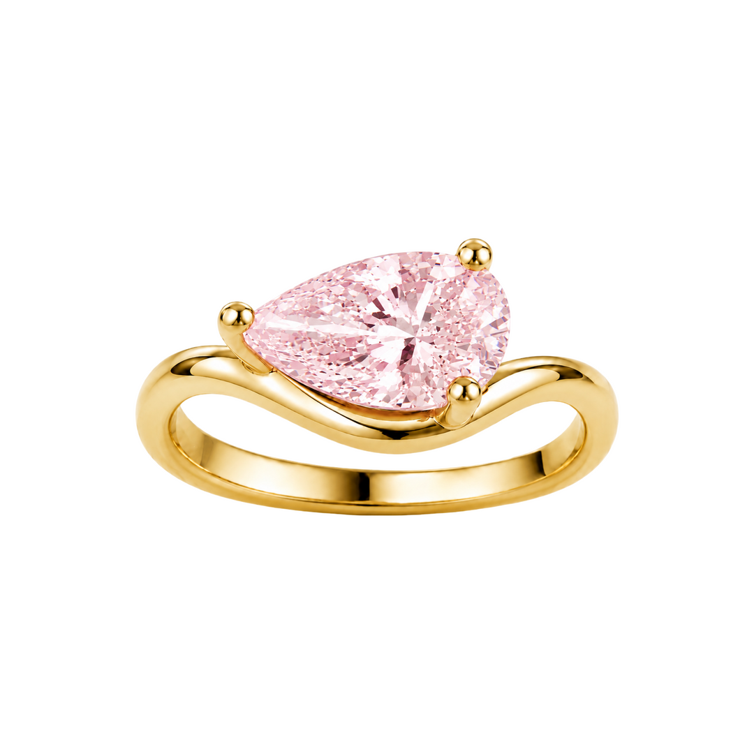 14K Yellow Gold Fancy Pink Lab Diamond Pear Brilliant Cut Pinky Ring