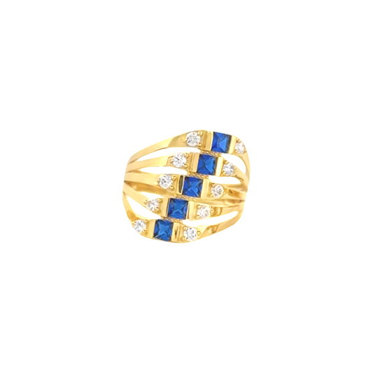 Blue Cz Diagonal Cluster Ring in 14k Gold Ring