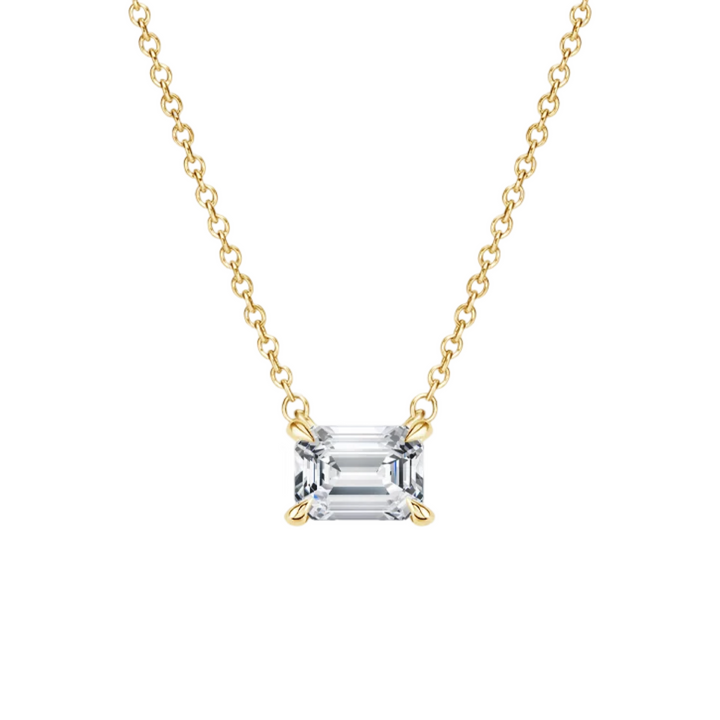 14K Yellow Gold Lab Grow Diamond Emerald Step Necklace 1.06 ct