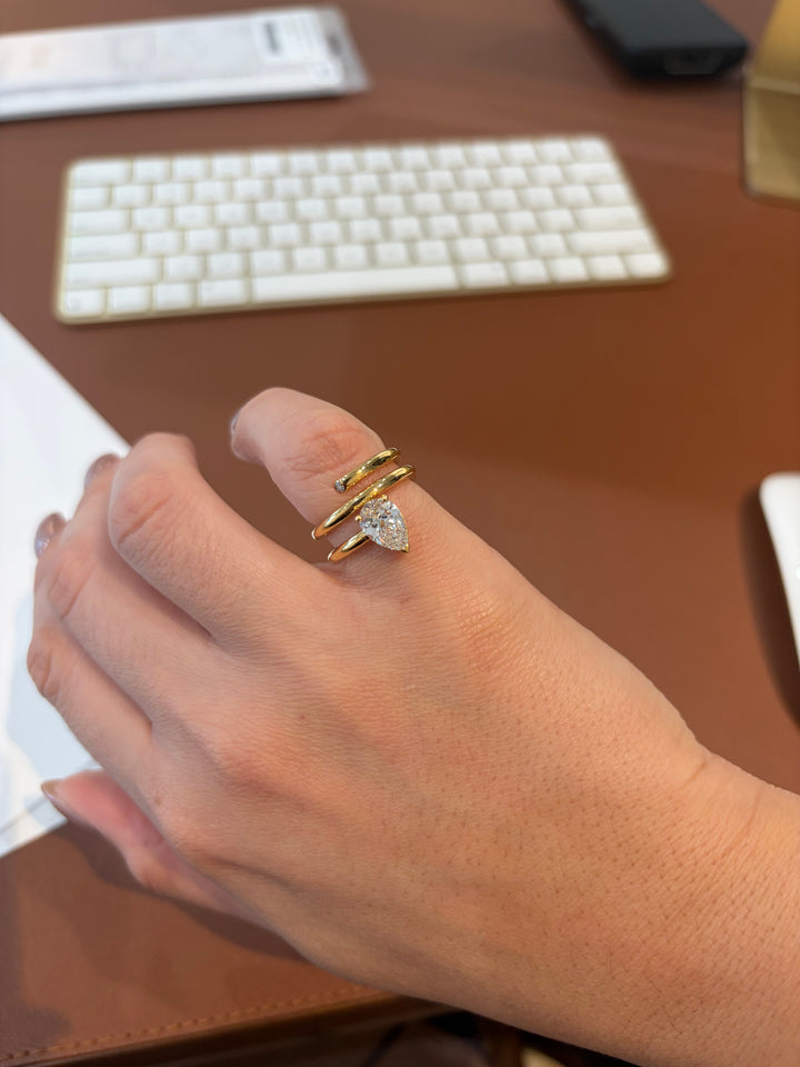 18K Yellow Gold  Lab Diamond Pear Cut 3 Rows Ring