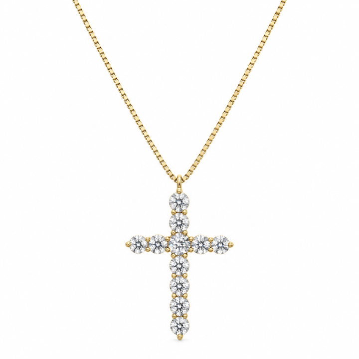 14K Yellow Gold Lab Diamond Cross Necklace