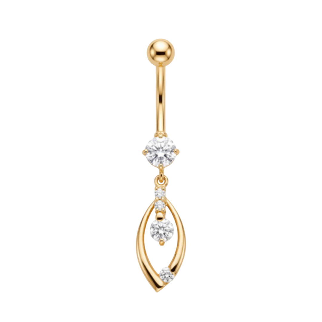 14K Yellow Gold Zirconia Belly Piercing