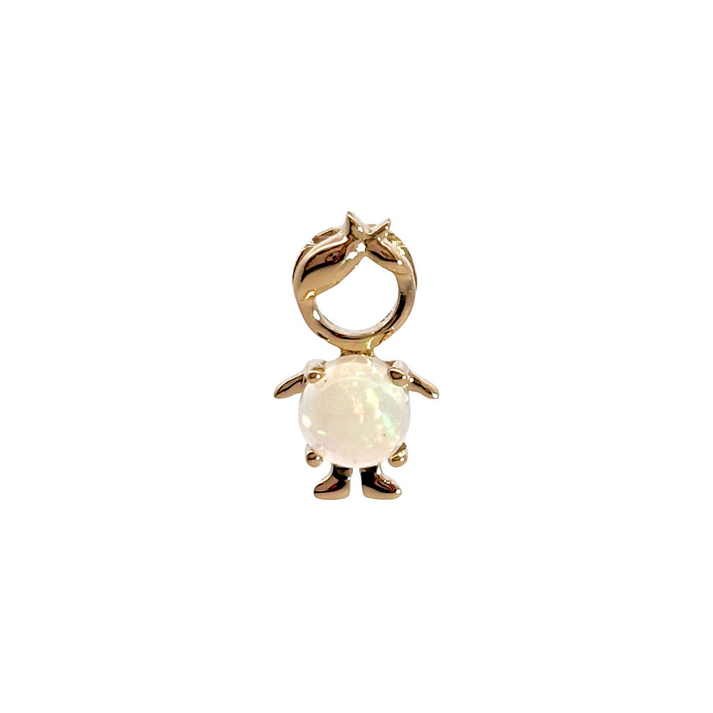 14K Yellow Gold Birthstone Round Prong Opal Boy Pendant October