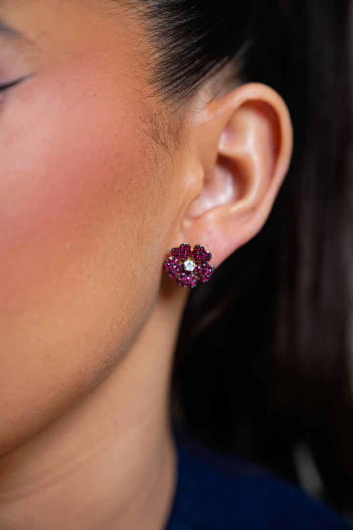 14K Yellow Gold Ruby and Diamond Earrings Pushbacks