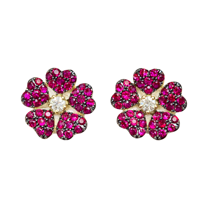 14K Yellow Gold Ruby and Diamond Earrings Pushbacks