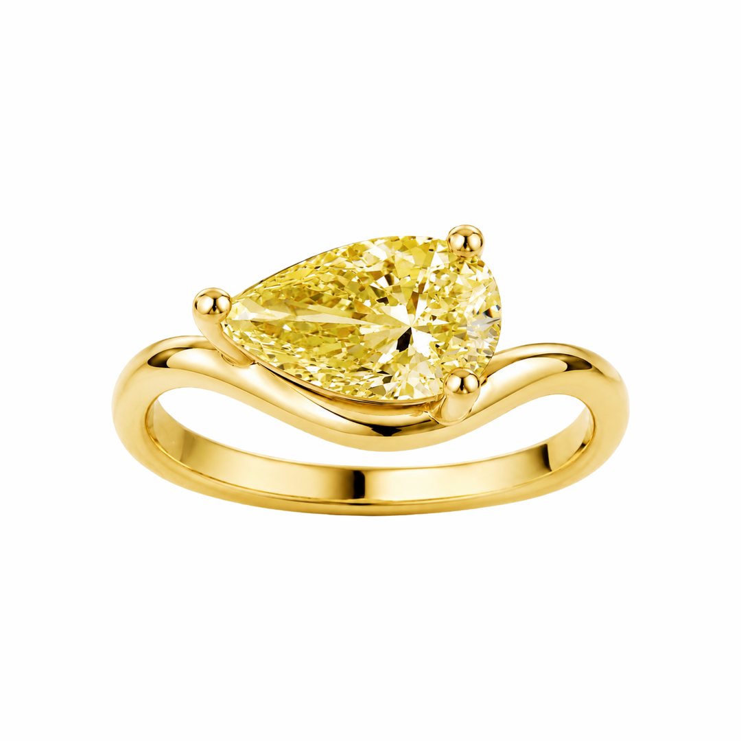 14K Yellow Gold Fancy Yellow Lab Diamond Pear Brilliant Cut Pinky Ring