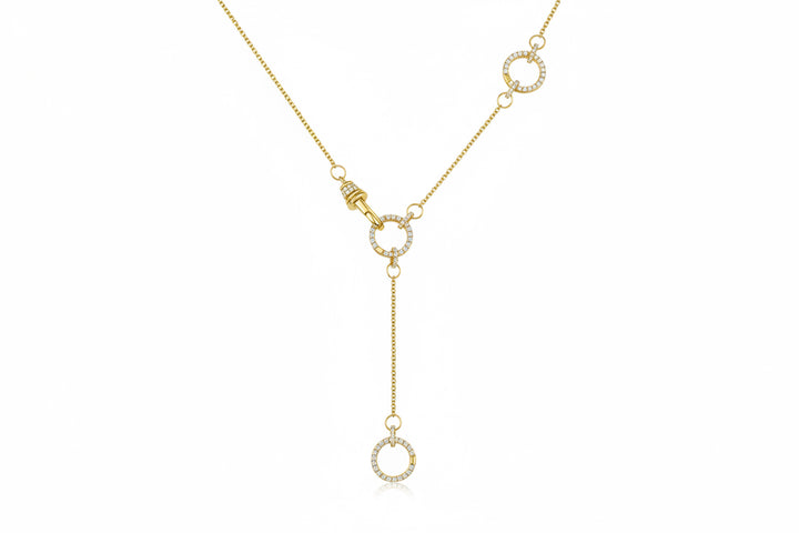 14K Yellow Gold and Diamonds Interlocking O-Ring Lariat Strand Necklace