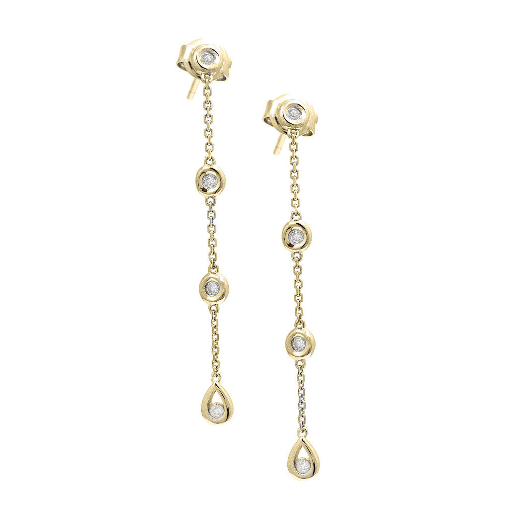 14K Yellow Gold Diamond By The Yard Round Bezel Diamond Earrings pushbacks