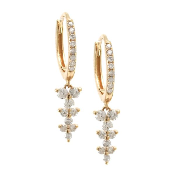 14K Mini Hoop Earring With Drop Marquise Charm