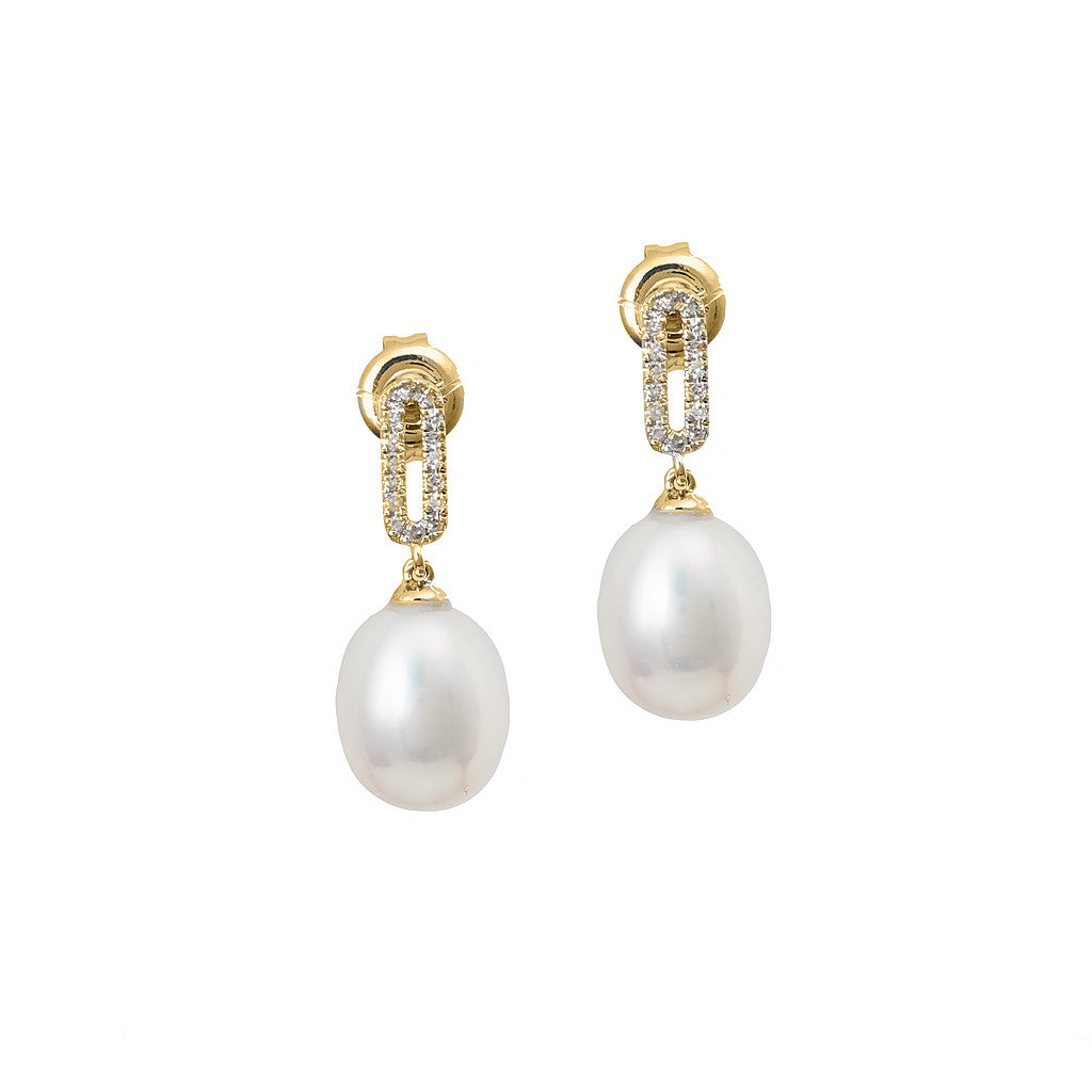 14K Yellow Gold Diamond and Pearl Earring
