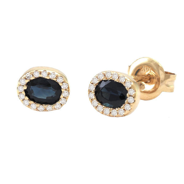14K Yellow Gold Halo Oval Prong Sapphire Earring Pushbacks