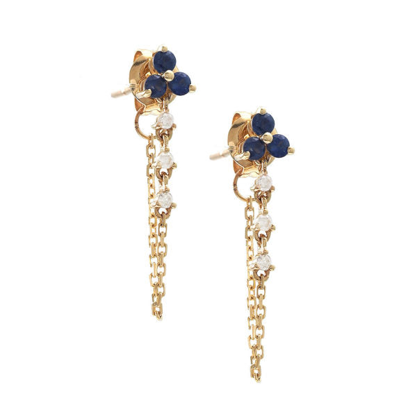 14K Yellow Gold Sapphire And Diamond Chain Earring Pushbacks