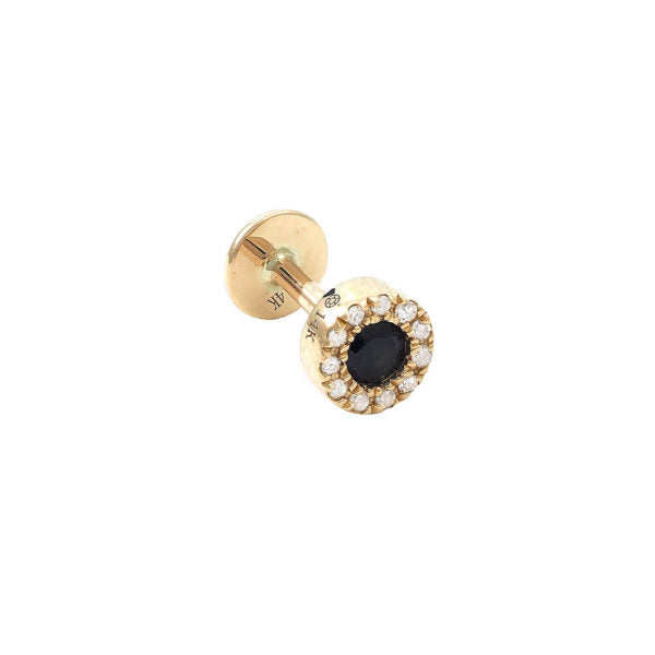 14K Yellow Gold Sapphire Earring Screw Flat Back Piercing