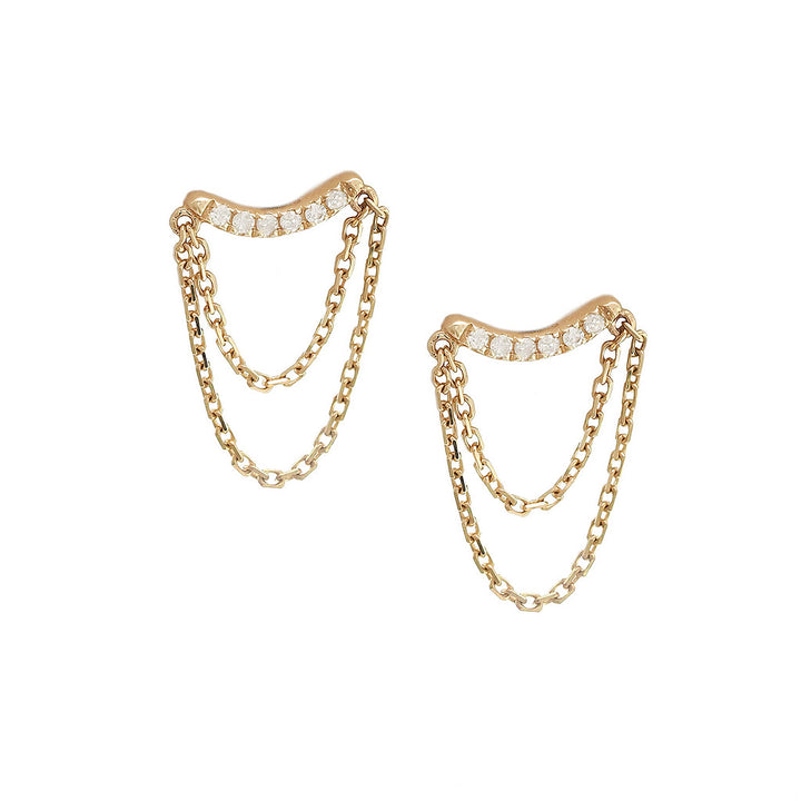 14K Yellow Gold Sngle Micro Pave Diamond Earring with Chain