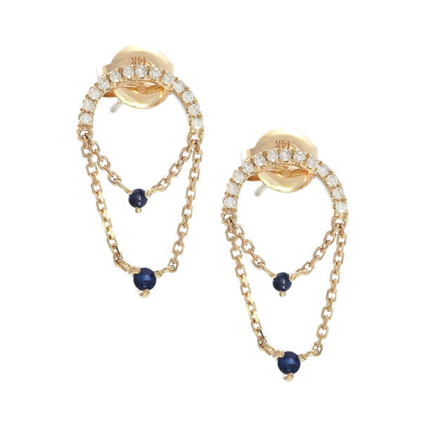 14K Yellow Gold Sapphire And Diamond Chain Earring Pushbacks