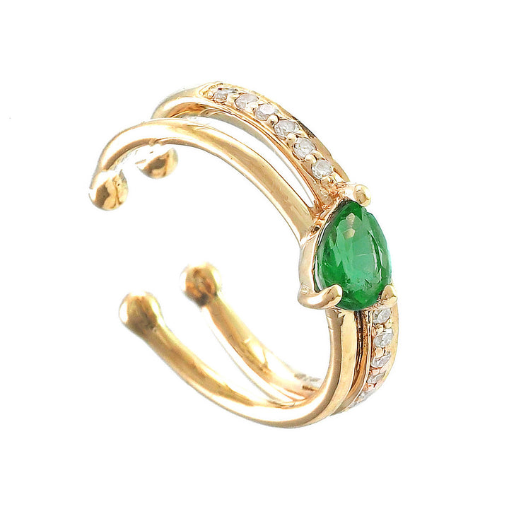 14K Yellow Gold  Pear Prong Emerald Earring Cuff