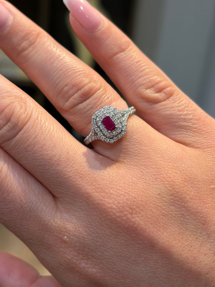 14K White Gold Ruby and Diamonds Ring