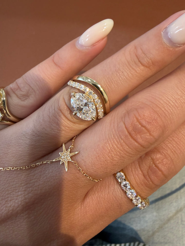 14K Yellow Gold Lab Diamond Rings Set Oval Cut