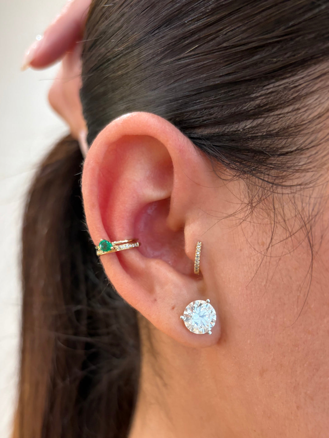 14K Yellow Gold  Pear Prong Emerald Earring Cuff