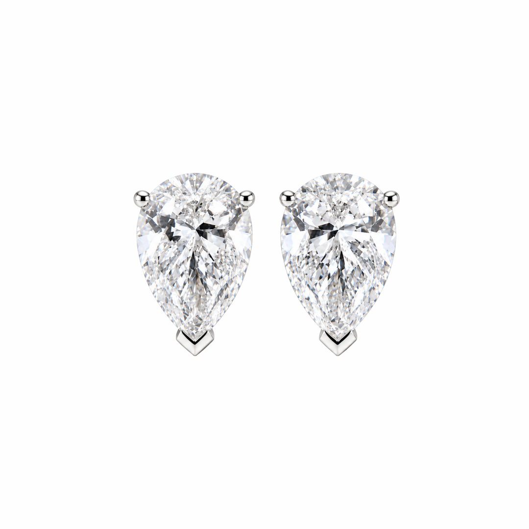 18K White Gold 6.12cts Pear Cut Studs Pushback Earrings