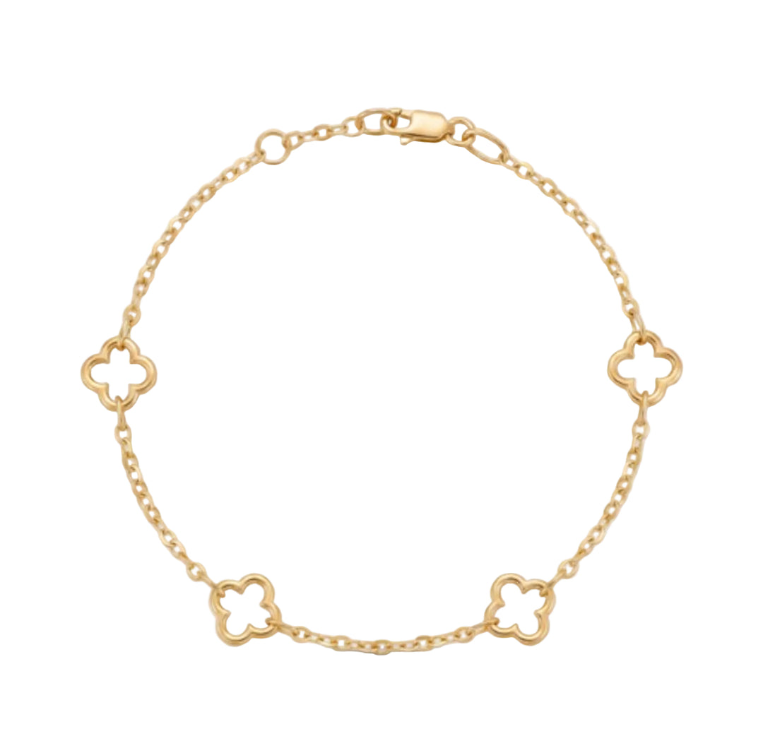 14k Yellow Gold Open Clover Bracelet