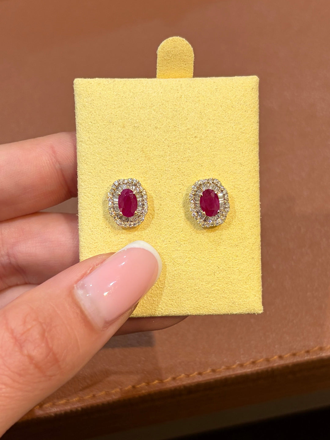 14K Yellow Gold Ruby and Diamond Earrings Pushbacks