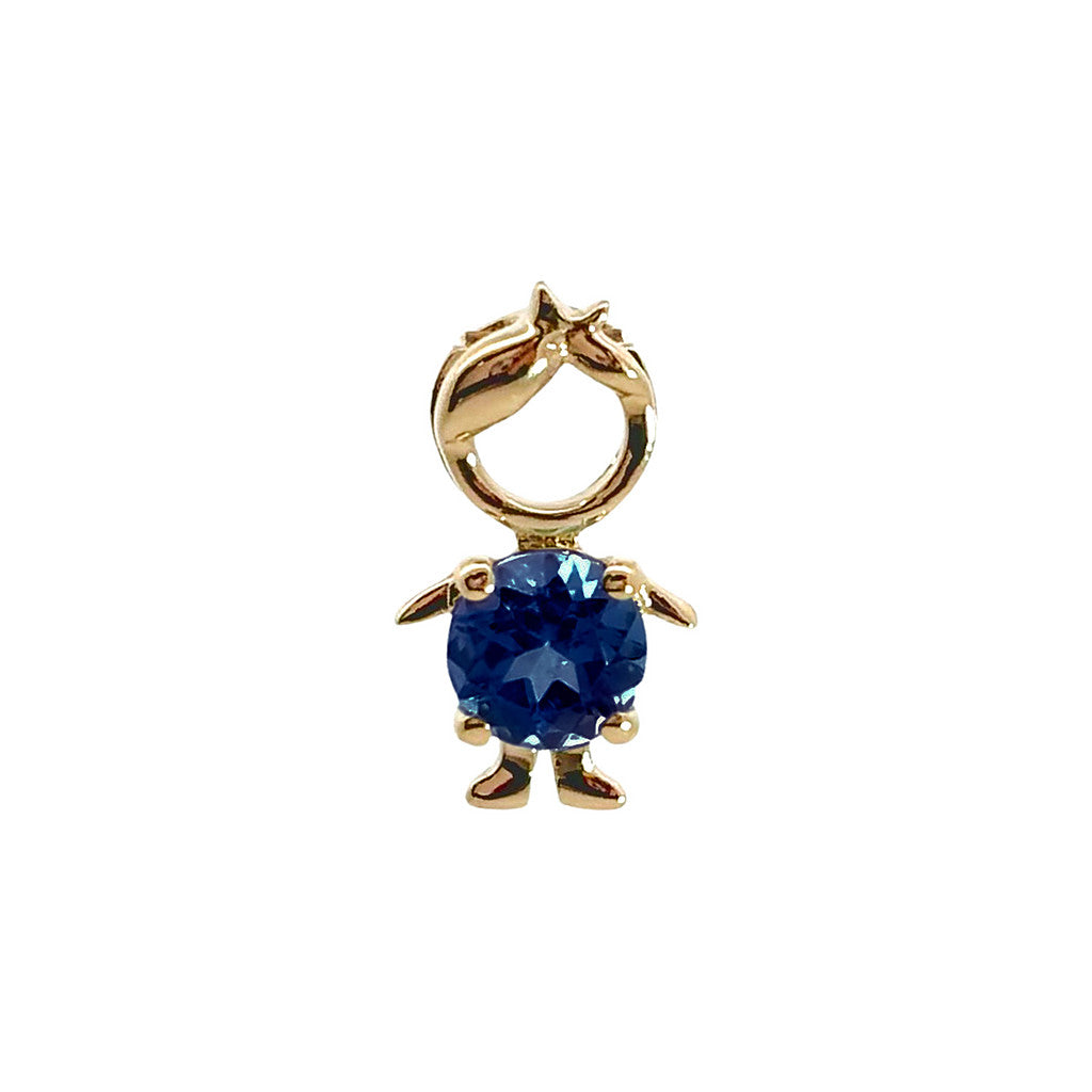 14K Yellow Gold Birthstone Round Prong Sapphire  Boy Pendant September